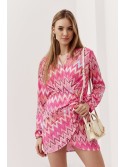 Patterned dress with ties on the side, pink 8388 - Online store - Boutique